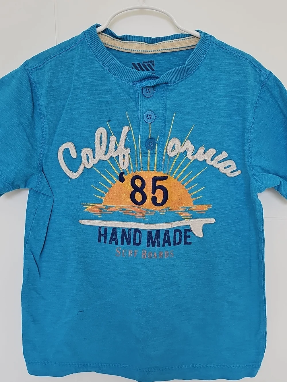 Old Navy Blue California Graphic Applique Surf Shirt Boys Sz S 6-7